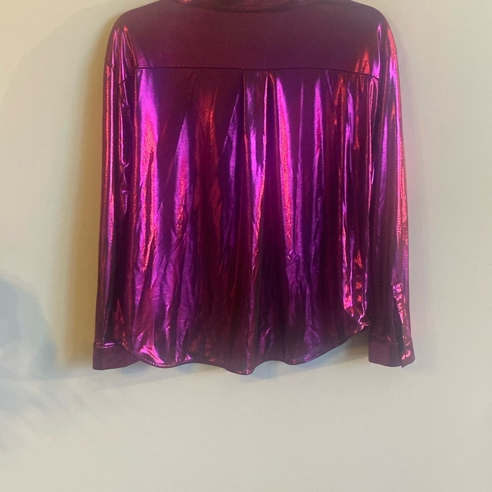 Anthropologie “SHINE” metallic magenta button-up top. - Picture 11 of 12